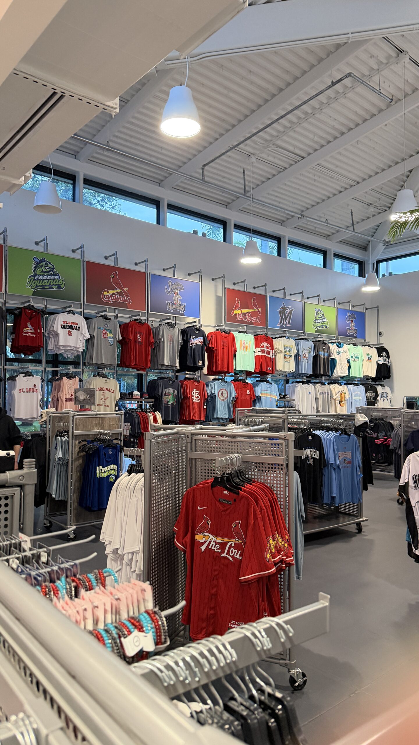 endless options of shirts at the team store at the Roger Dean Chevrolet Stadium